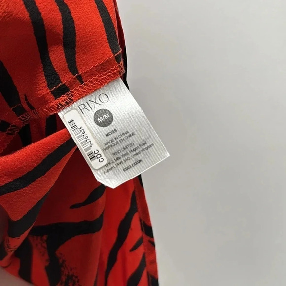 Rixo Moss Blouse Long Sleeve Shirt V-Neck Animal Print Tie Bow Silk Red Medium - Picture 9 of 11